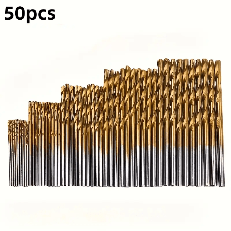 50pcs -coated Drill Bit Set, 135° Pointed Tip For Diy Crafts, Woodworking, Engraving & Jewelry Making - Sizes 1/25" To 1/8", Metal Cylinder Shape