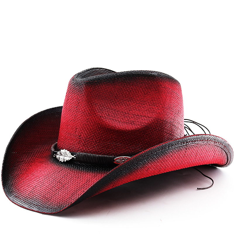 Red Faux Leather Cowboy Hat with Embossed Bull Logo & Black‎ Stitching Red Faux Leather Cowboy Hat with Embossed Bull Logo & Black  main image 2