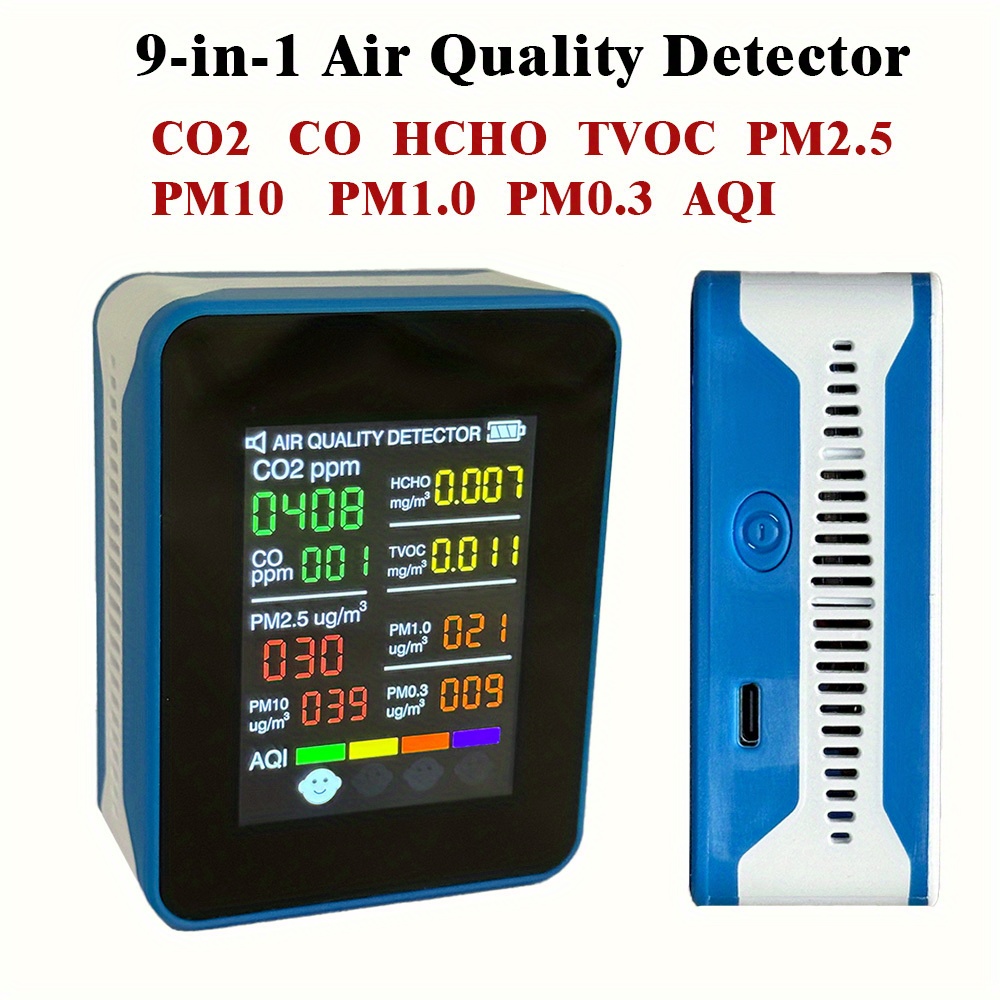 空気測定器、 JD-3002 空気質テスター多機能 CO2 TVOC メーター温度湿度測定 co2センサー 6 in 1 一酸化炭素 CO 二酸化炭素検出器 TVOC 空気質検出 高い測定精度(White)