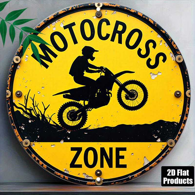 TEMU 2d Flat, 1pc Motocross .8x7.8inch Round Decor,vintage Style Round Plaque,rugged Decor Holiday Decorative Plaques,motorcycle Rideround Plaque,