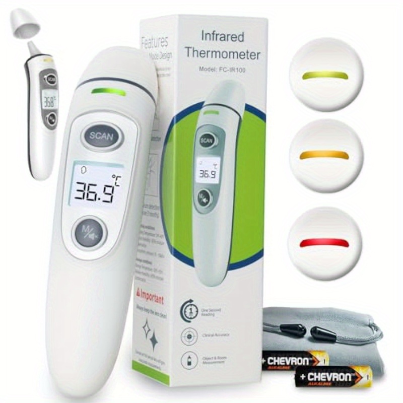 Forehead and Ear Thermometer Digital Infrared Thermometer for Youngsters Adult and Whole Family Multifunction Quick Accurate Reading Fever Alarm Record Memory, Fever Measurement, Health Monitoring, Portable Thermometer, Compact Design, Hygienic Surface, Plastic Construction, Memory Function, No Touch Thermometer, Medical Use, Adults Health