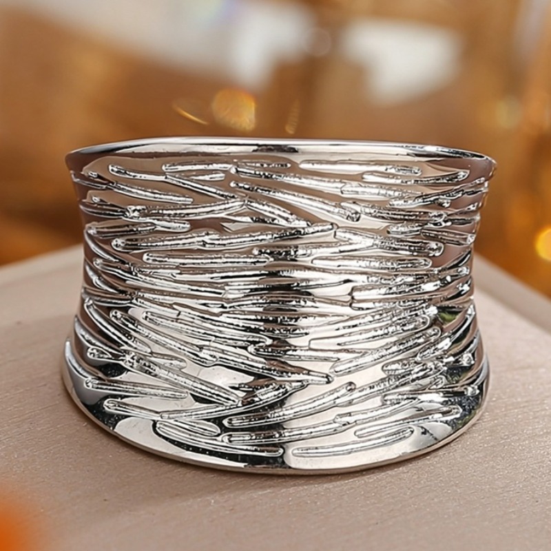 Image of Fashion Simple Boho Textured Wide Ring For Women Men Daily Casual Party Ring Jewelry Gift