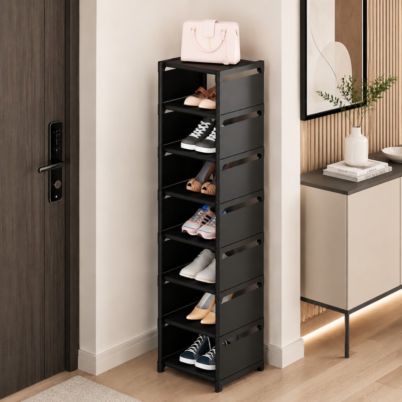 TEMU 8-layer Stackable Metal Shoe Rack, Convenient Entrance Storage Rack, Adjustable Height, Vertical Narrow Independent Design, Large Capacity