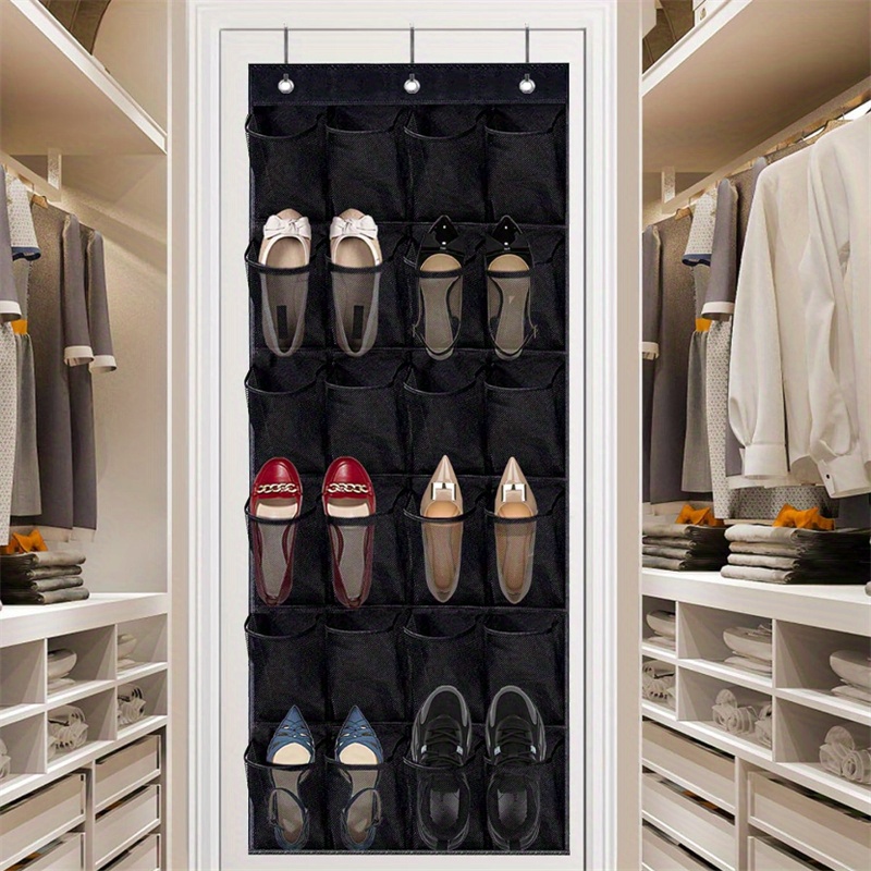 24-Pocket Over the Door Shoe Organizer Space-Saving Foldable Hanging  Storage with Breathable Mesh Pockets, Reusable Durable Fabric for Men  Women's