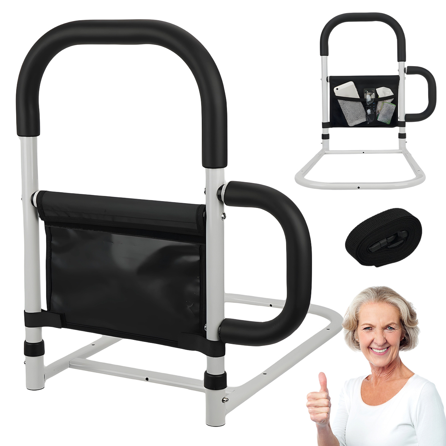 Image of Bed Rail With 2 Grab Handles, Heavy Duty Carbon Support Up To 160kg, Adjustable Bed Assistant Rail For Elderly, Universal Bed Types
