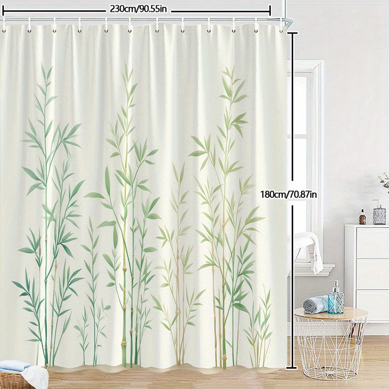 TEMU 1 Minimalist Shower Curtain Showcasing Green Stalks And Leaves On A Cream Backdrop, , Asian-inspired Plant Design For Bathroom Decor, Complete