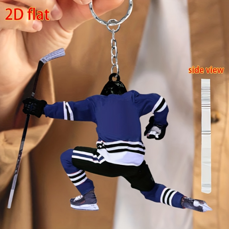 TEMU Ornements de hockey personnalisés 2D plats, décorations de Noël de hockey en acrylique personnalisées, décorations plates de voiture de hockey