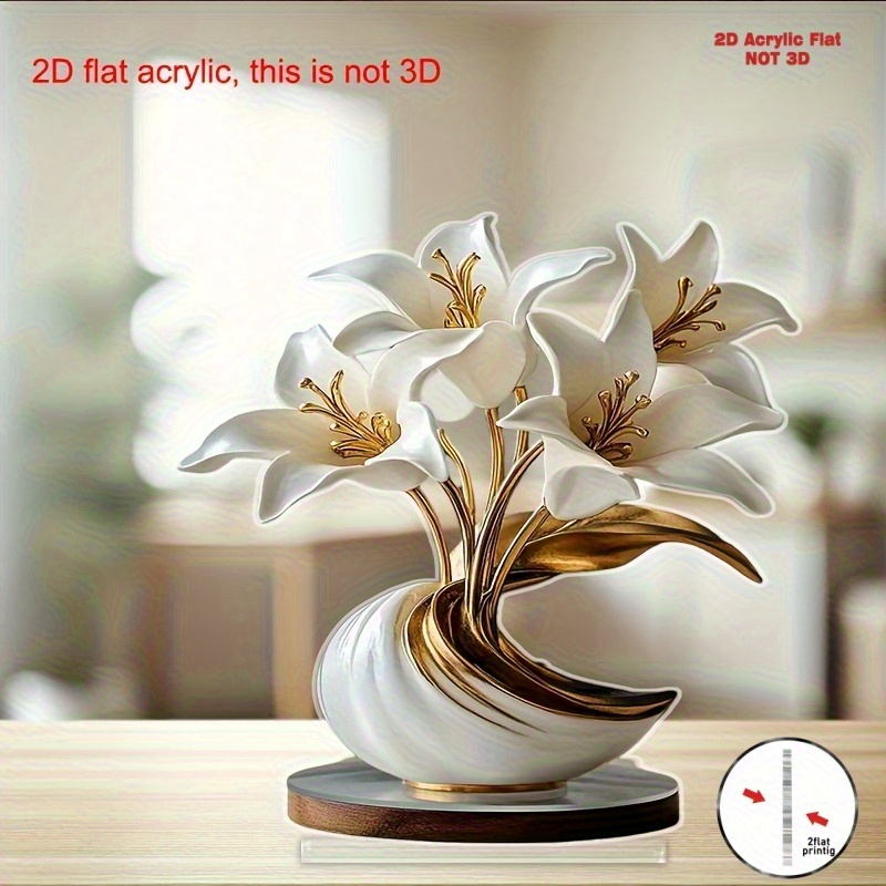 2D Flat, 2D Flat Vase Decoration - A Single Piece 2D Flat Vase Decoration with Lily Design, Suitable for Decorating Living Rooms, Bedrooms, and Cafes in Various Occasions (Christmas, Weddings, Birthday Parties). A Creative Home Decoration for Holiday