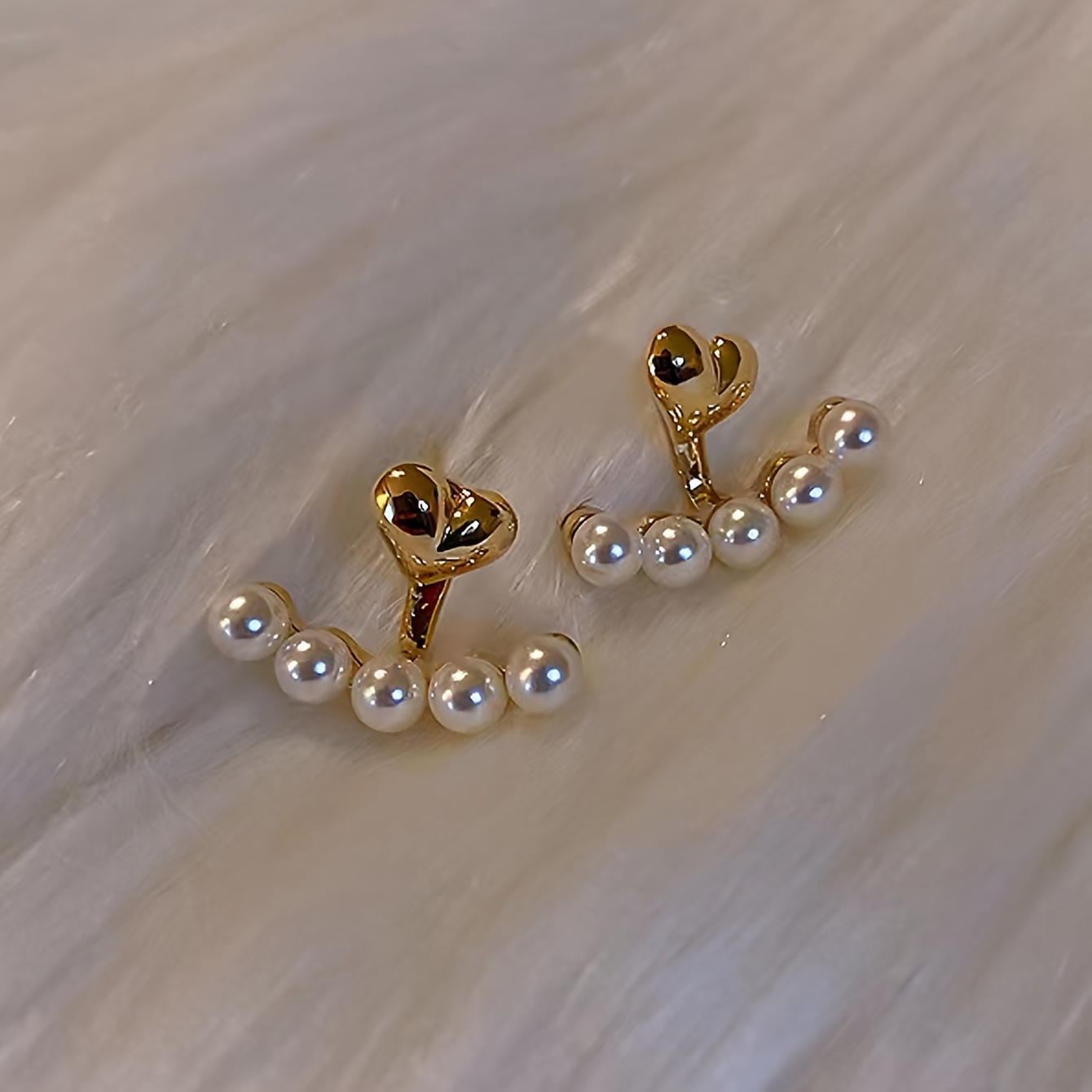 Faux Pearl Heart Stud Earrings for Women