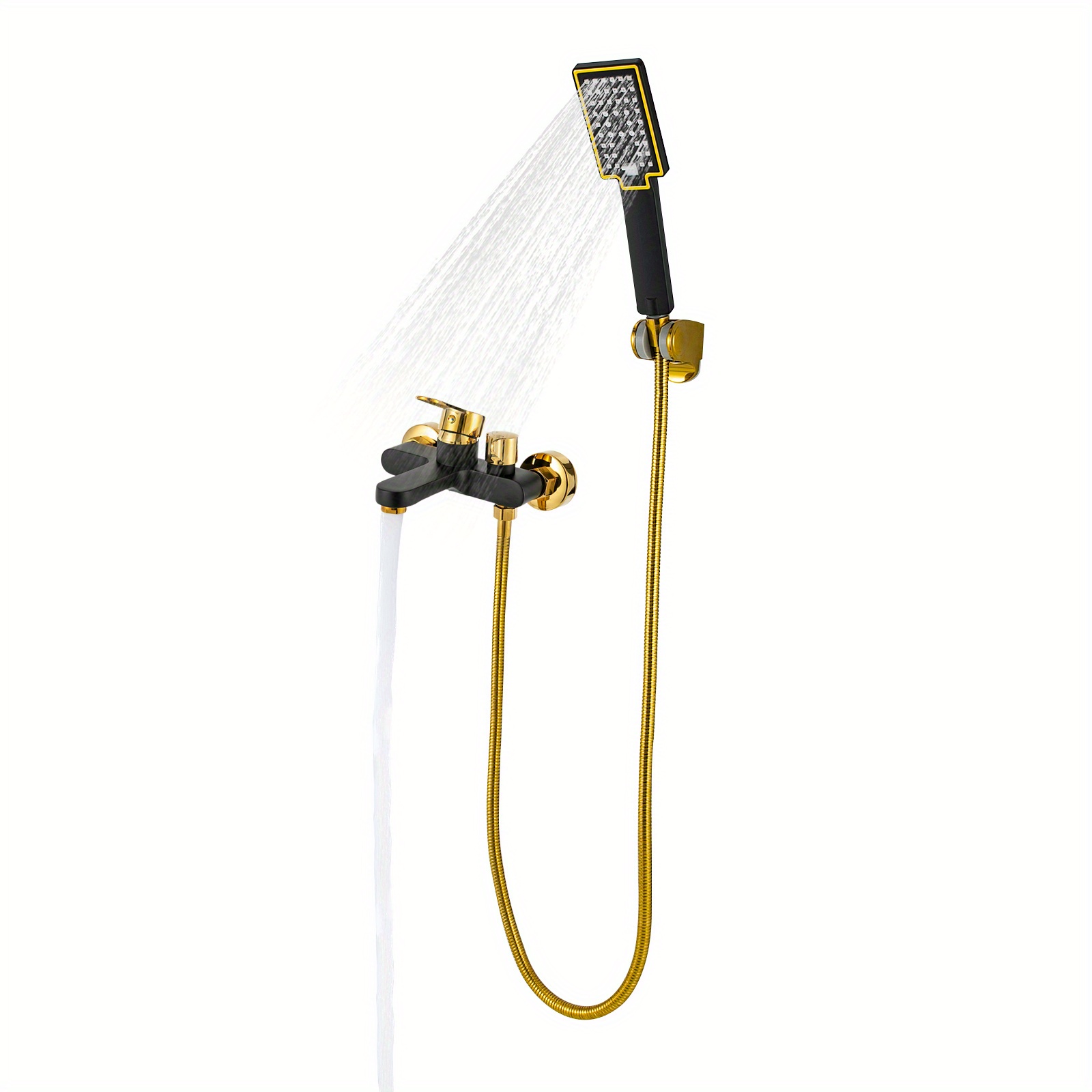 New Bath Tap With Hand Shower Single Lever 1.5m Shower Hose Black And Golden For Home Homeecho