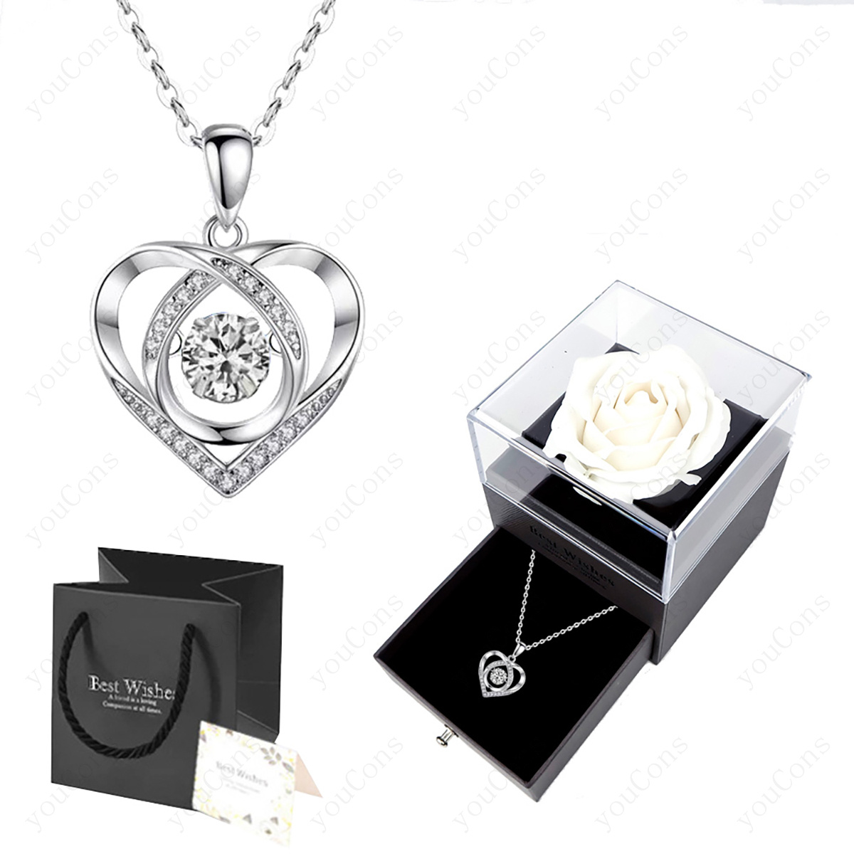 TEMU Collana con Pendente a Cuore in Zirconia Delicata, Collana dell'Amore con Pietra , Abbinata a una Scatola Regalo in Acrilico con Nella Tonalit�.