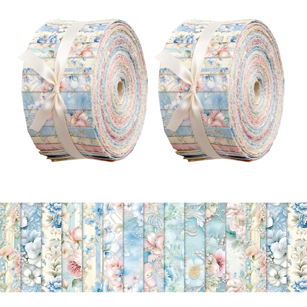 TEMU 40pcs (6.5 * 50cm/2.55 * 19.7inch) Blue Floral Stitching Fabric Printed Fabric, Fabric For Handmade Projects - Used For , Cutting, Handmade ,