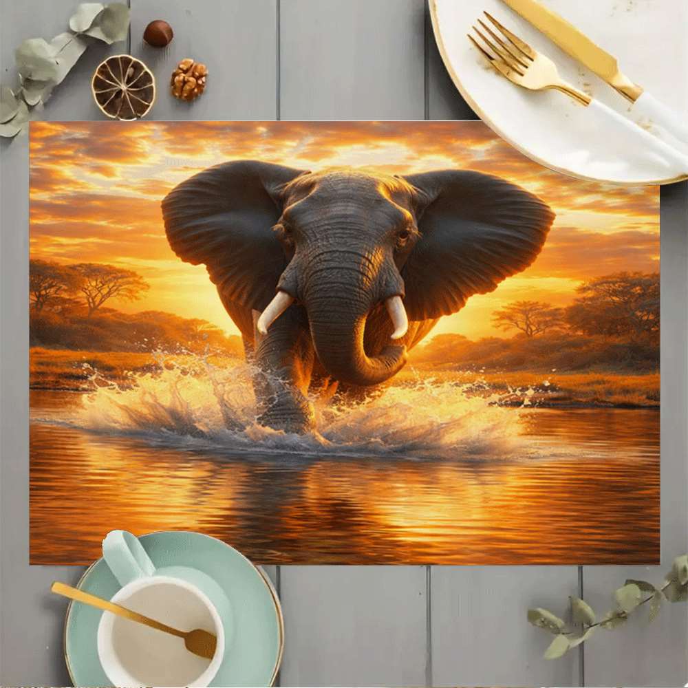 Image of 4pcs Sunset Scenery Personality Printed Square Placemats, Elegant And Fashionable Design, Heat Resistant And Antislip Easy To Clean, Suitable For Kitchen Dining Table, Machine Washable.