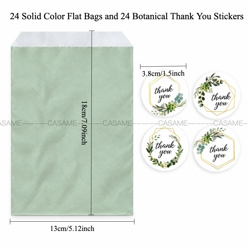 TEMU Set de 48 bolsas de regalo de papel , 24 bolsas de color sólido pegatinas botánicas de agradecimiento, elegantes bolsas de embalaje para