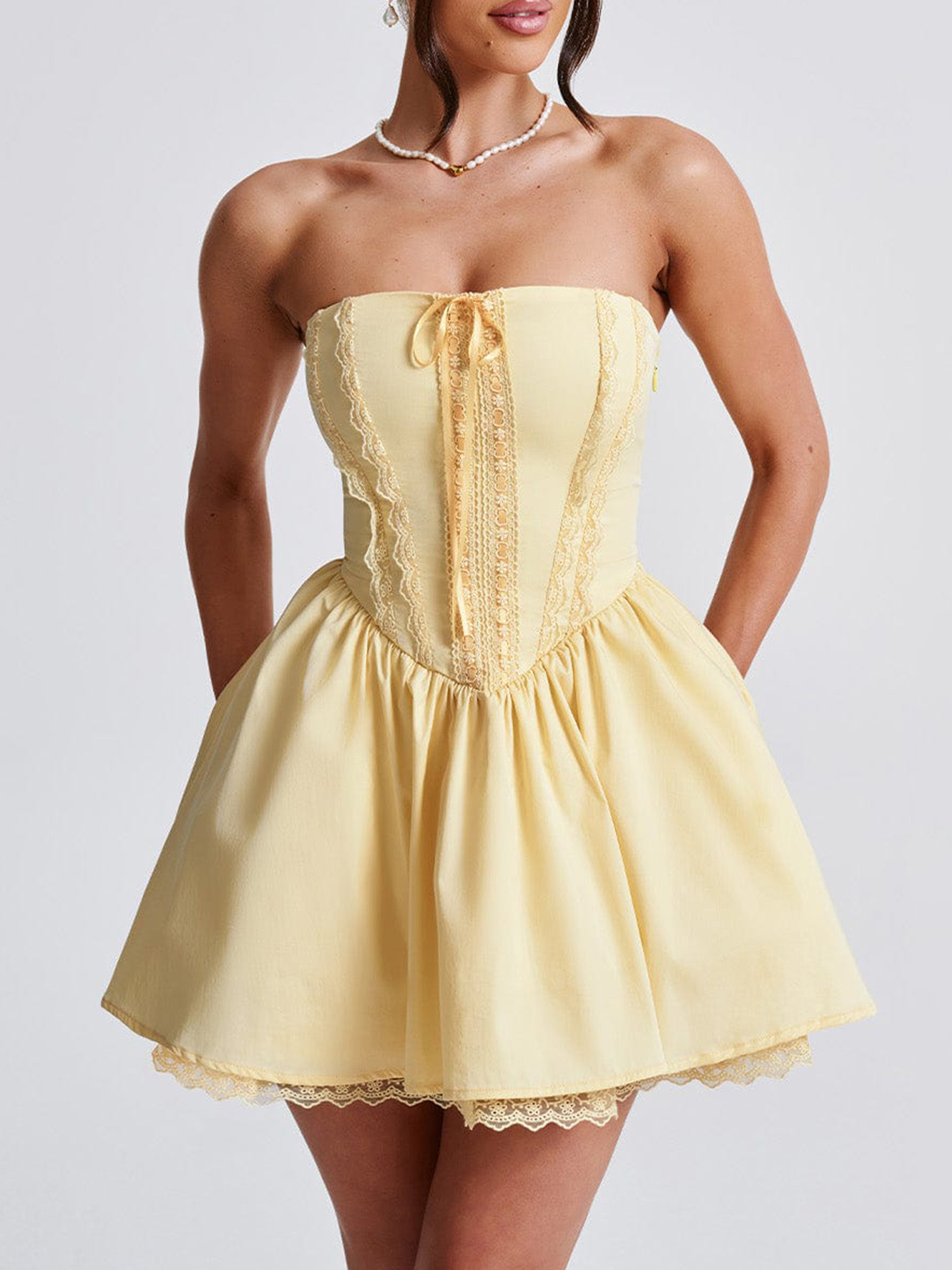white christmas dresses ALVA Silky Lace Trim Corset Back Formal Dress main image 1