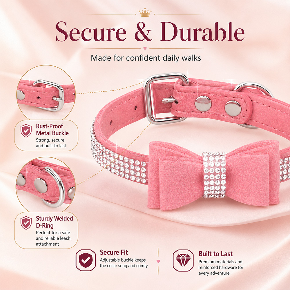 Rhinestone Bow Pet Collar in 5 Colors