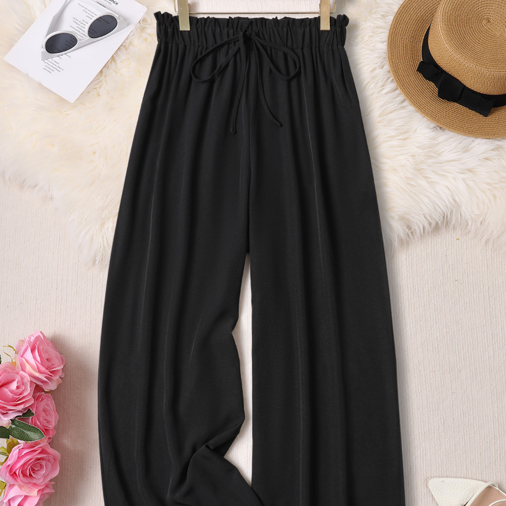 

1pc Size Casual Wide Leg Palazzo Pants For Women - Solid Color Polyester Non-stretch Fabric With Drawstring Detail, Long Trousers For