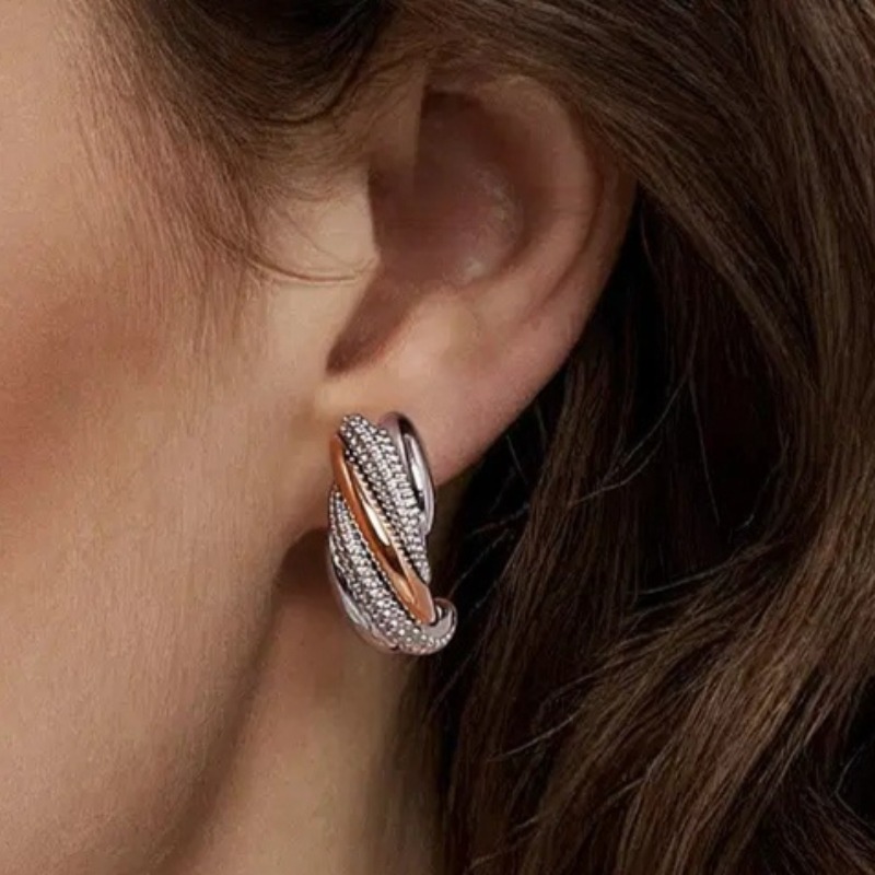 Women's Luxury Two-Tone Ball Ear Studs, K Plated