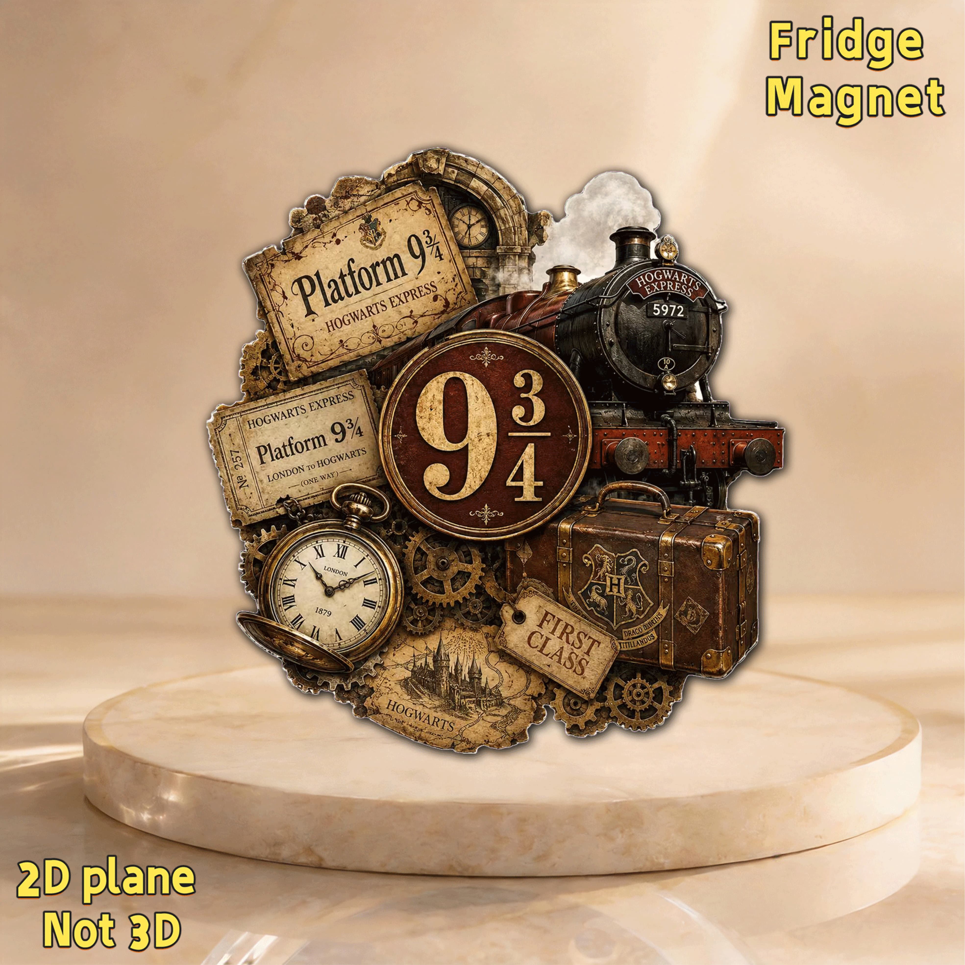 TEMU Wb Harry Potter Platform 9¾ Fridge Magnet Suitable For Fridge, Wood Retro Train Ticket Barrier With Platform 3/4, Themed Kitchen Decor For Harry