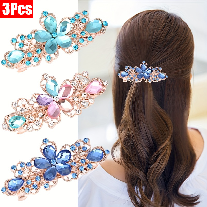 Set Of 3 Stylish Colorful Hair Clips For Women, -shaped Hollow Barrette, Vintage-inspired Colorful Floral Hair Claw Clips, Ideal For Daily Wear And Celebrations, Perfect Gifts For Family And