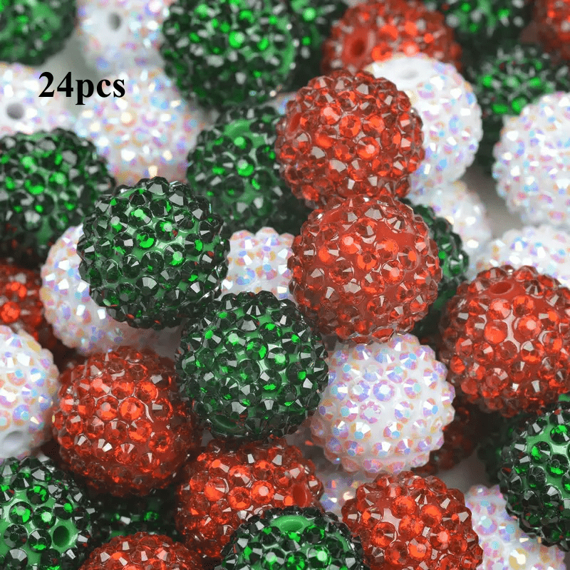 TEMU 12/24pcs Festive Red And Green Acrylic Beads And Bead Assortment, 16mm Synthetic Zirconia Christmas Decorative Jewelry And Pen Toppers, Holiday