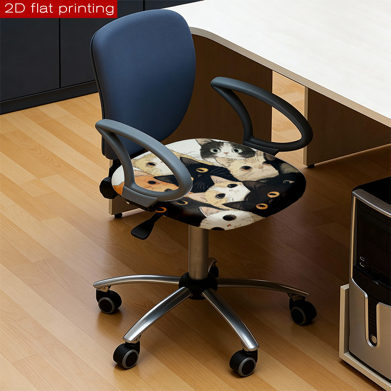 TEMU Funda 2D plana para silla de oficina con temática de gatos, con fundas extraíbles para cojín y respaldo - Elástica y elástica, adecuada para