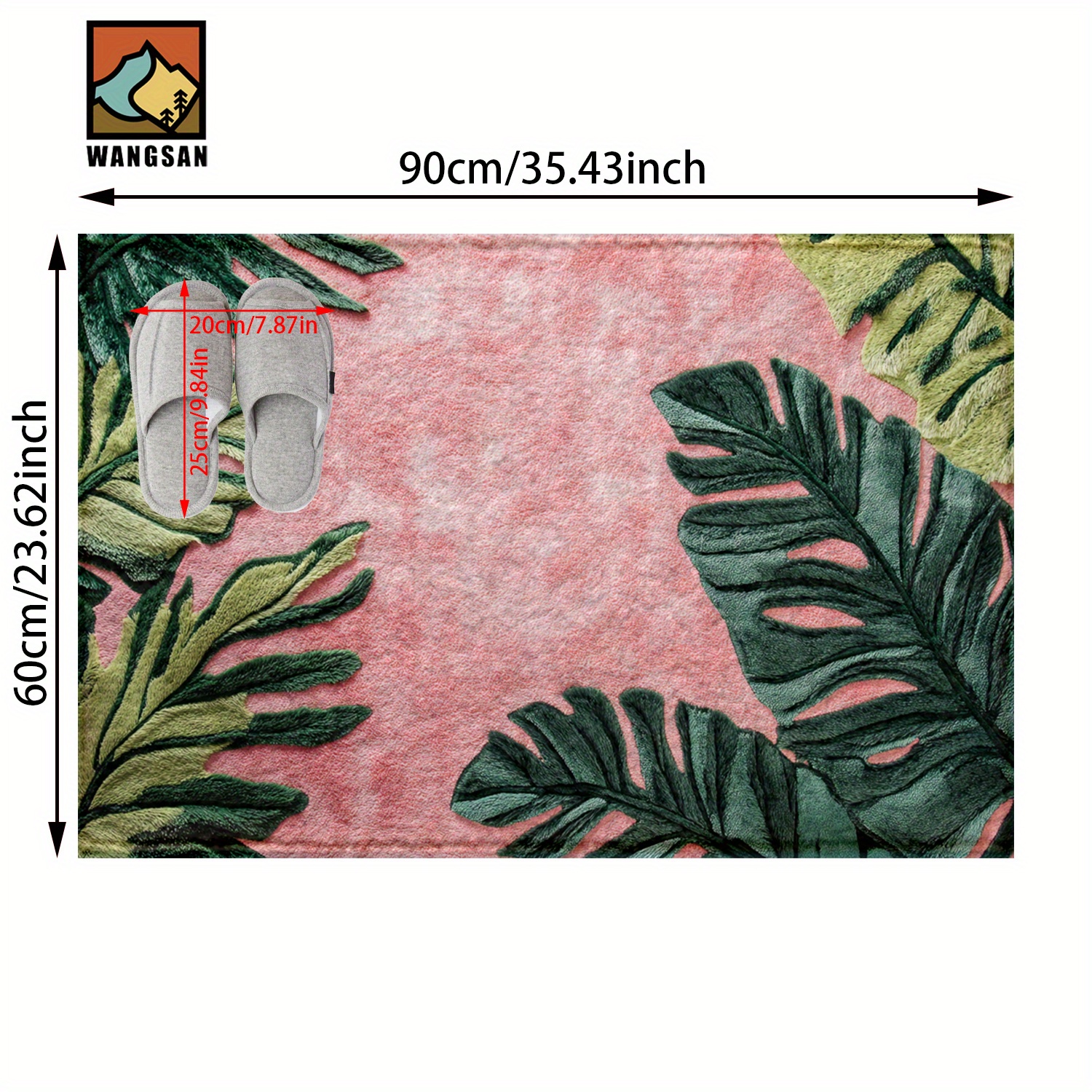 TEMU 1pc Pink Background Green Leaf Pattern Bathroom Anti-slip Mat, Imitation Cashmere Material, Fluffy Plush Decoration, Suitable For Bathroom,