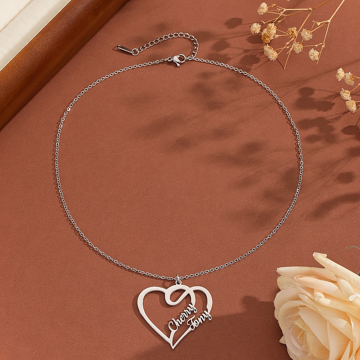 Customized Name Letter Necklace with Hollow Heart Design