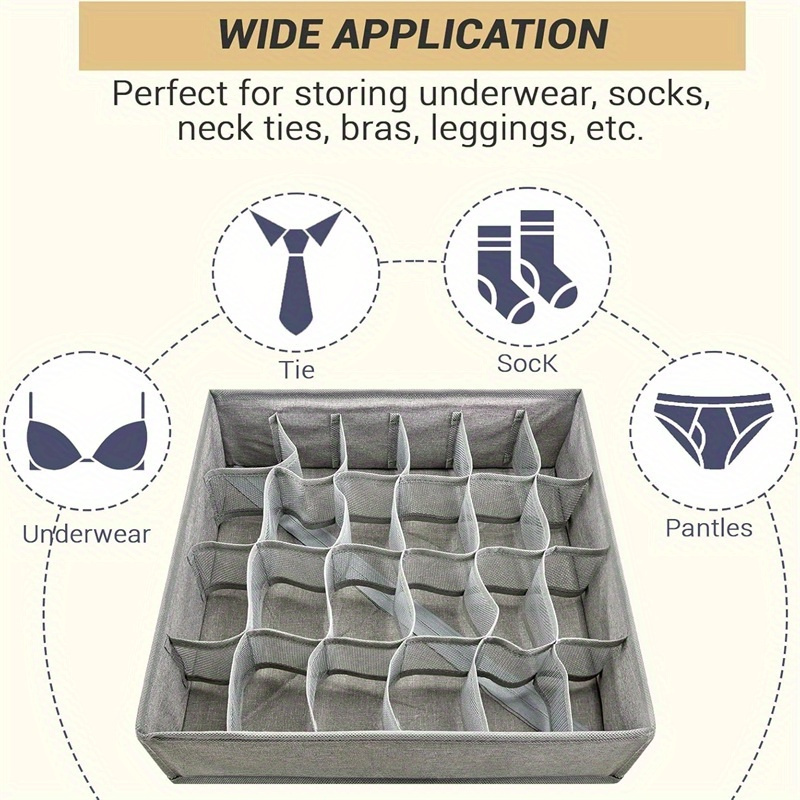 versatile foldable storage organizer for socks underwear ties   drawer divider with partitions   polyester fabric details 7