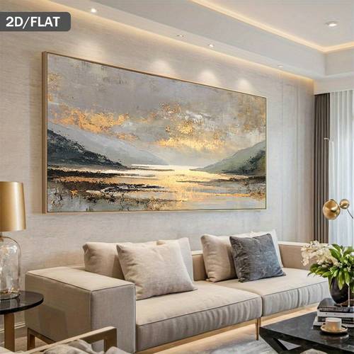 2d flat 2d flat modern abstract canvas art featuring golden on a calm lake measuring 31 49 by 62 99 inches or 80 by 160 centimeters this frameless wall decor is perfect for enhancing the aesthetic of your living room and bedroom