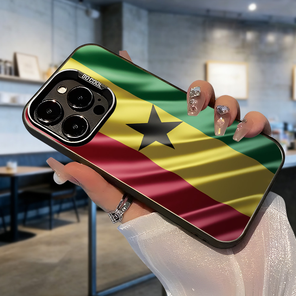 Phone Case: Luxurious, Niche, and Elegant Ghana Flag Print See-through Black Large-hole Drop-proof and Anti-slip Phone Case, for iPhone 17/16/15/14/13/12/11/Plus/Pro/Max/Air/Mini/16E. Lightweight and Luxurious, Durable, with Clear Painted Protective