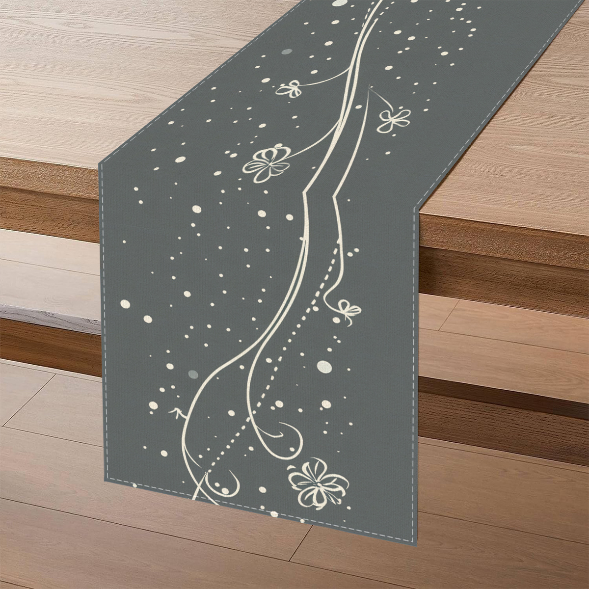-1pc Easy Gray Floral Table Runner, Floral Pattern Table Runner, Holiday Table Runner, Table Protection, Suitable For Indoor Decoration, Home Decoration, Event Decor Gift