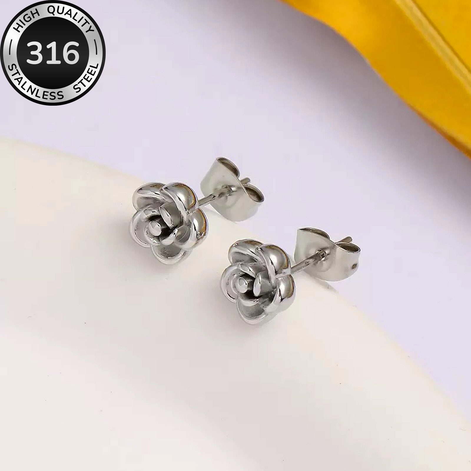 TEMU Exquisite And Elegant Hypoallergenic Rose Stud Earrings, Stainless Steel Women's Earrings, Floral Earrings, Suitable For Daily Wear And Parties.