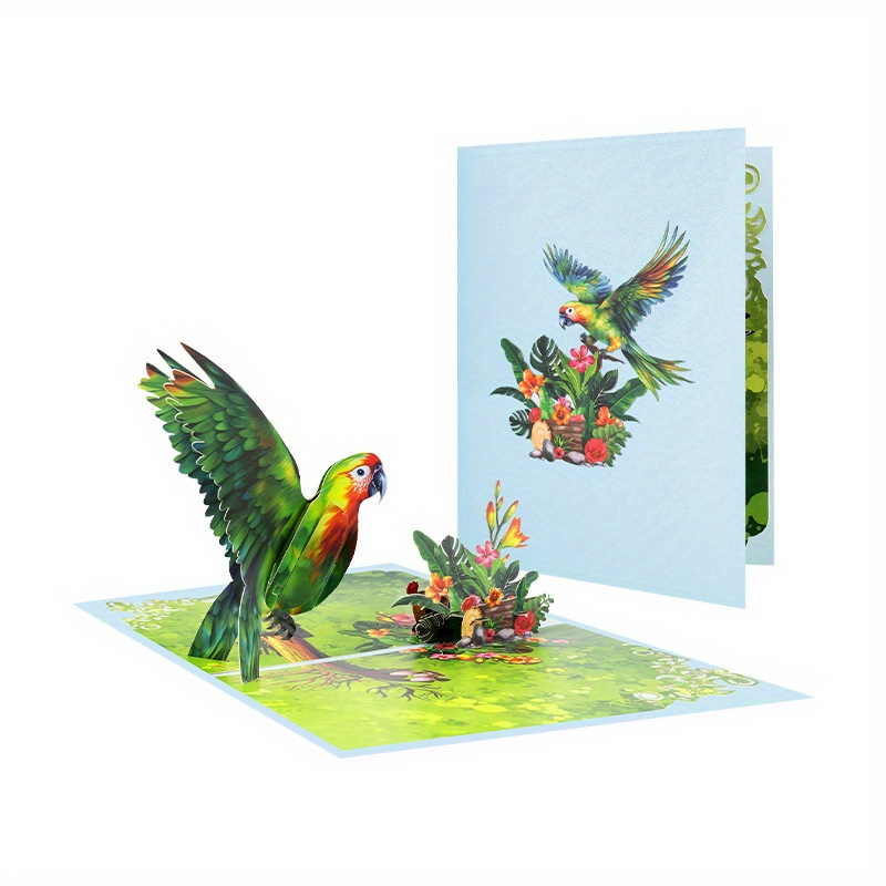 1pc, 3d Pop-up Card Featuring A Parrot Flowers, Perfect For Birthdays, Weddings, Or As A Thank You. A Handcrafted Gift Ideal For Nature Enthusiasts,