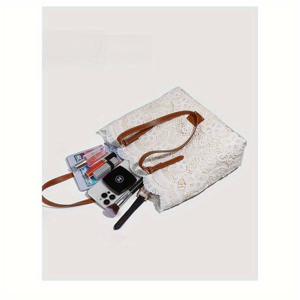 A 2025 New Lace Tote Bag, Featuring Heavy-duty Lace, a Spacious Interior, a Magnetic Snap Closure, and a Bucket-style Design. Soft and Foldable, It Makes a Great Gift for Mom. An Elegant Everyday Commuter Shoulder Bag