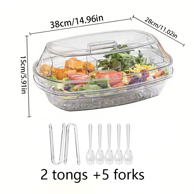 TEMU A Covered Cold Food Tray, Salad Bowl, And Refrigerator Storage Box, Suitable For Fruits, Vegetables, Shrimp, Appetizers, Perfect For Parties, Barbecues, , And Lunch