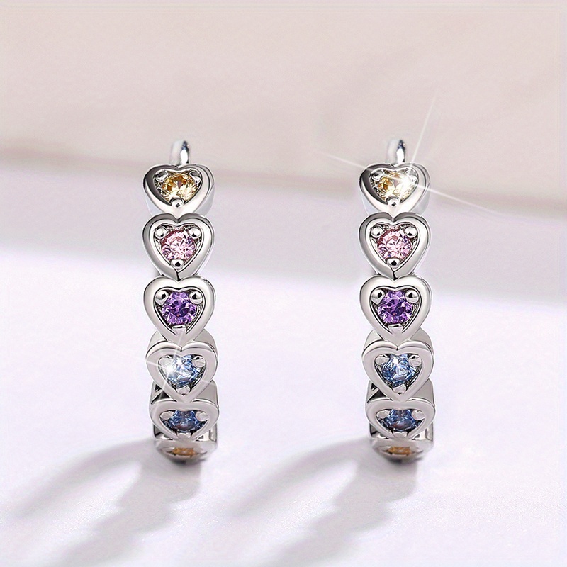 Women's Multicolor Synthetic Gemstone Heart Hoop Earrings, Petite