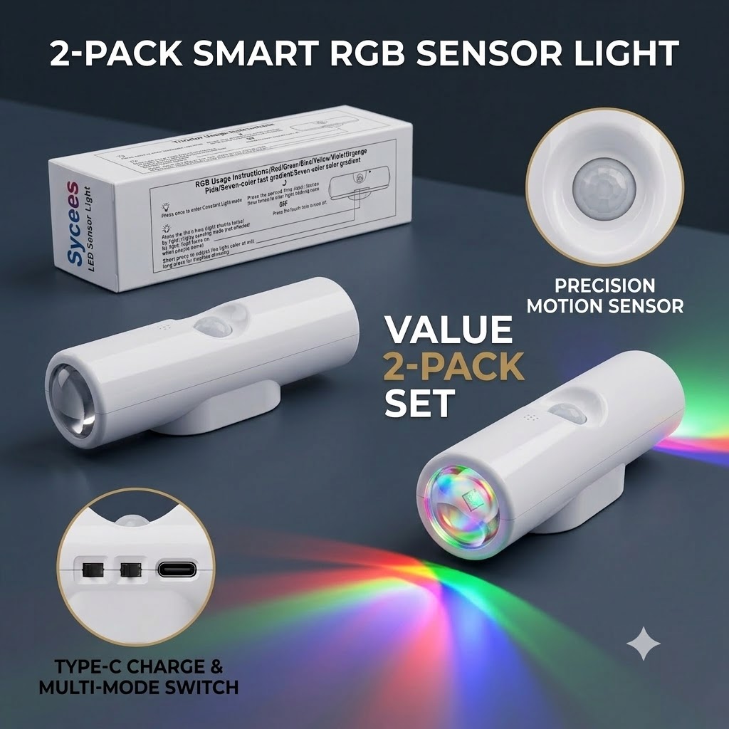 TEMU Luz Nocturna Magnética de Inducción Inteligente de Ojo Dual | Carga Rápida Tipo-C y Batería de Larga Duración, Instalación Sin Perforación y Sin