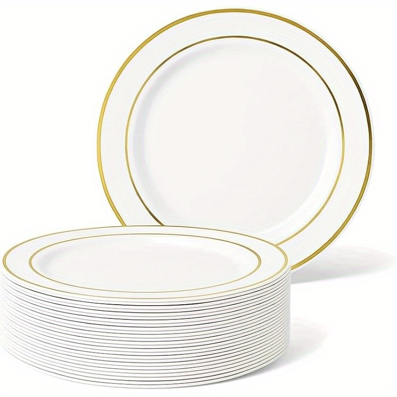 25 Plastic Dessert Plates With (19cm / 7.5 Inch) – Elegant & For Weddings, Birthdays, Picnic, Bbq, Parties & Events