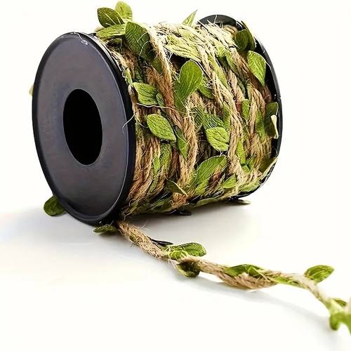 1 roll 9 75 meters natural jute rope heavy duty twine with green leaf design geological texture rustic cord for gardening crafts diy projects gift wrapping home decor durable jute fiber rope