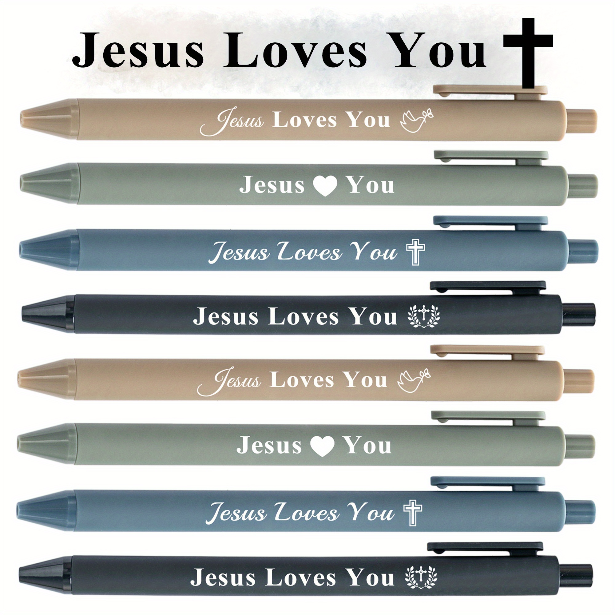 Image of 8pcs Jesus You Ballpoint Pens – Inspirational Cross/, Ideal Gift For Church /pastors/christian , Of Faith & , Black Ink, Perfect For Valentine's Day/easter Gifts