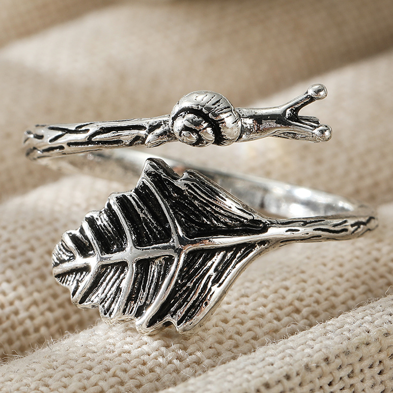 Women's Vintage Snail & Leaf Open Adjustable Wrap Ring, Nature Inspired