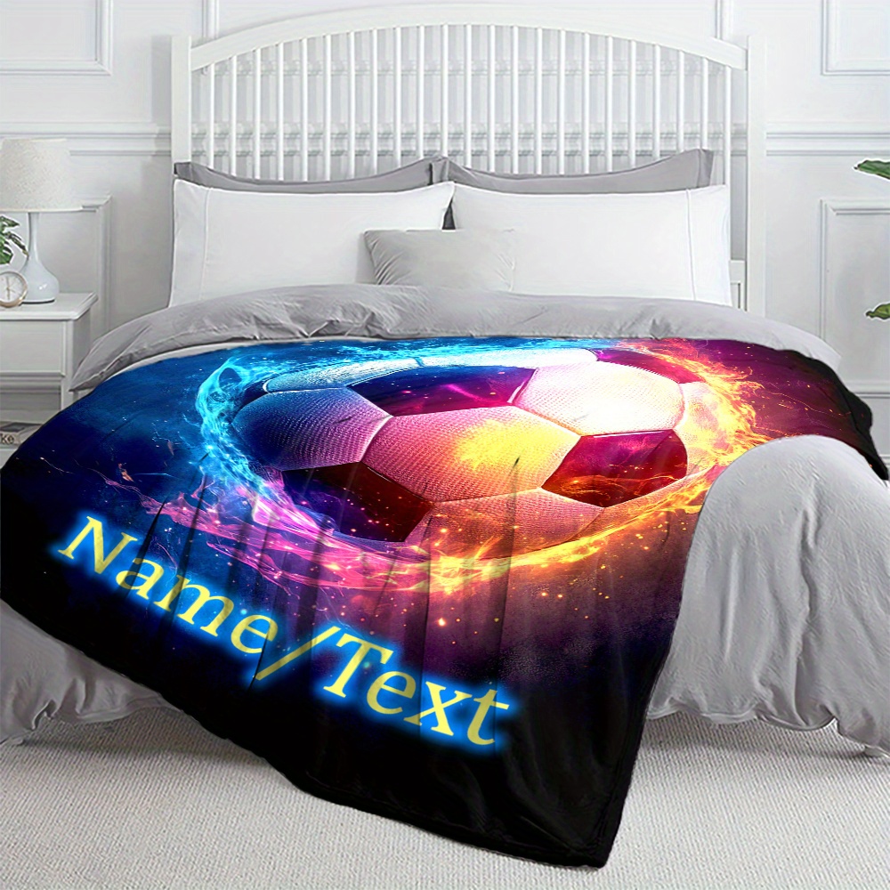 TEMU Individuelle 1-teilige Decke mit individuellem Namen, cooles farbiges Fußballmuster, HD-Druck, leichte Flanell-Decke für Sofa, Bett, Reisen,