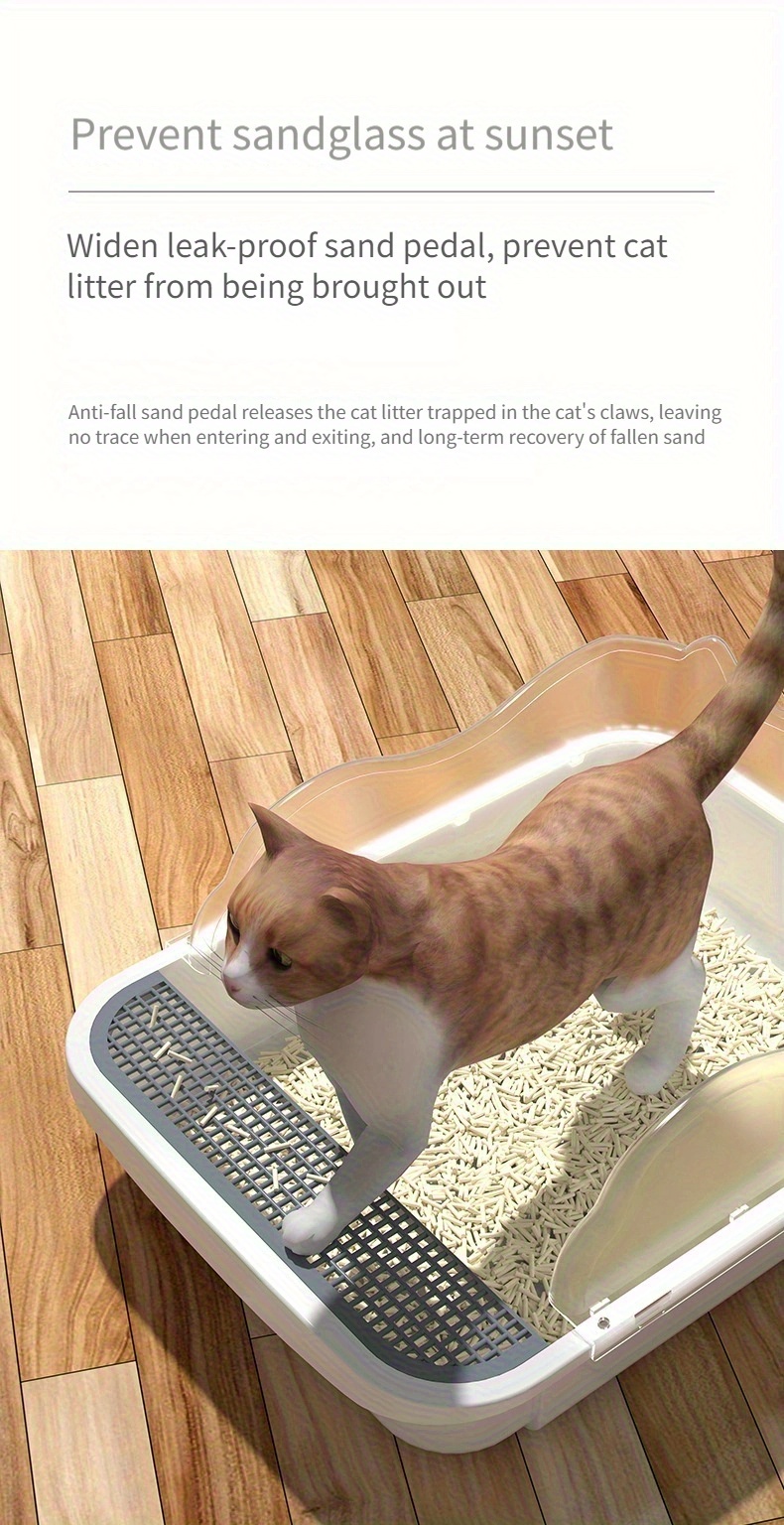 3pcs White Cat Care Suit: Durable ABS Slope Cat Litter Box with Automatic Water Adding Function, Includes Cat Litter Scoop and Double PP Drinking Bowls- Suitable for Cats, Cat Care Essentials| Practical Pet Supplies| Easy-to-clean materials