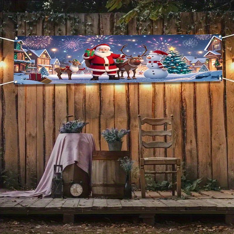 1pc Winter Christmas Decoration Flag - Pattern Polyester Fence Banner Lawn And Walls Decorate Outdoor Outdoor Party Supplies For Vacation Celebrations Do Not Electricity