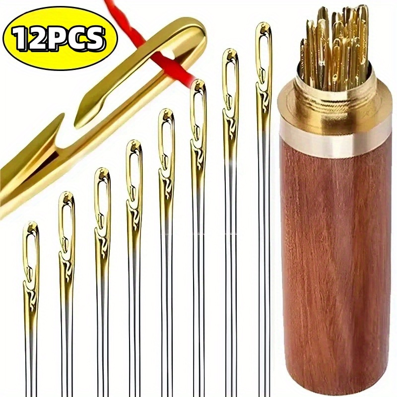 

12pcs Side Hole Blind Sewing Needles Stainless Steel Elderly Needles Hand Sewing Stitching Pin Diy Home Self Threading Needle