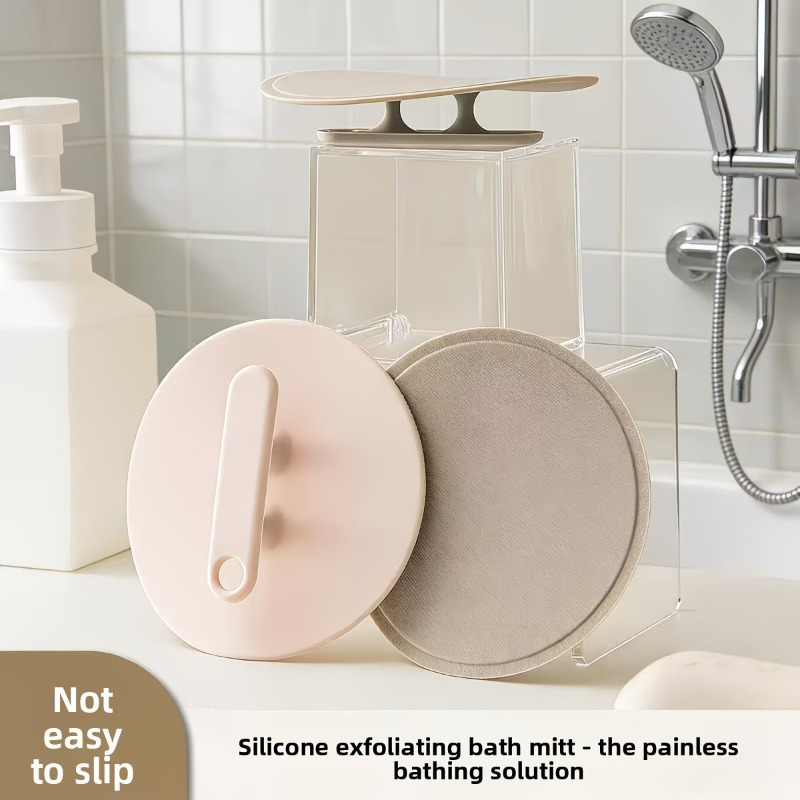 Silicone Body Scrubber with Non-Slip Handle, Round Shower Pad