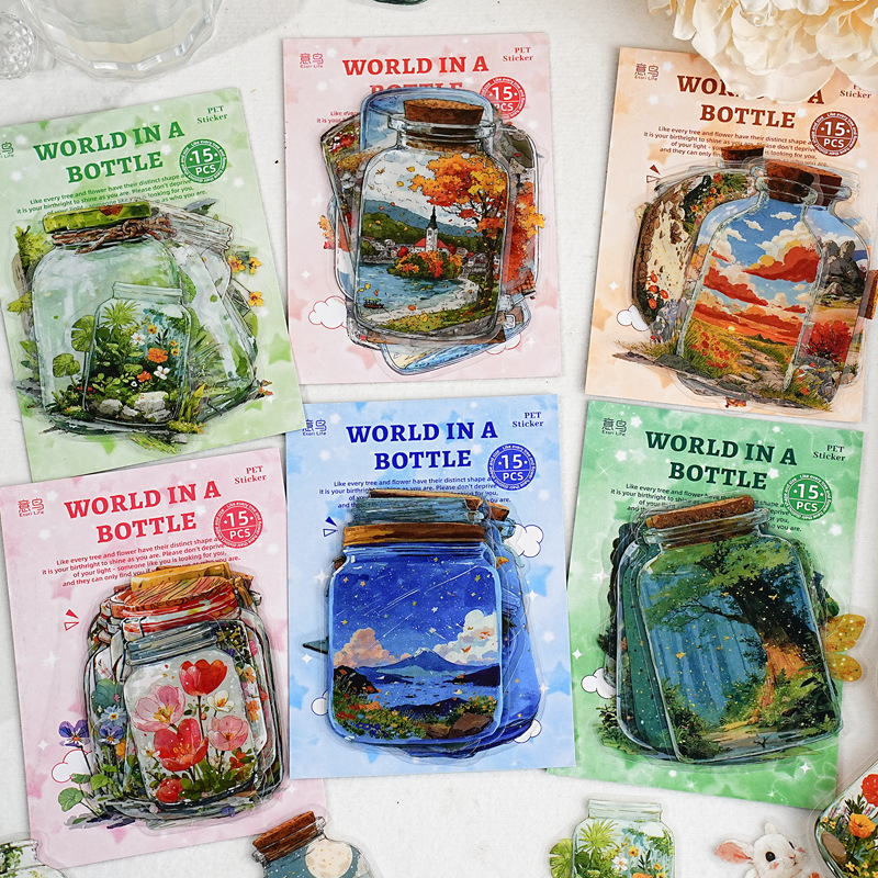 Image of 90 Large Sticker Pack With Themes Plants Flowers, Desert, Starry , World In A Bottle, Made Pet Material, Vintage Style Diy Journal Decoration Materials Sticker Pack