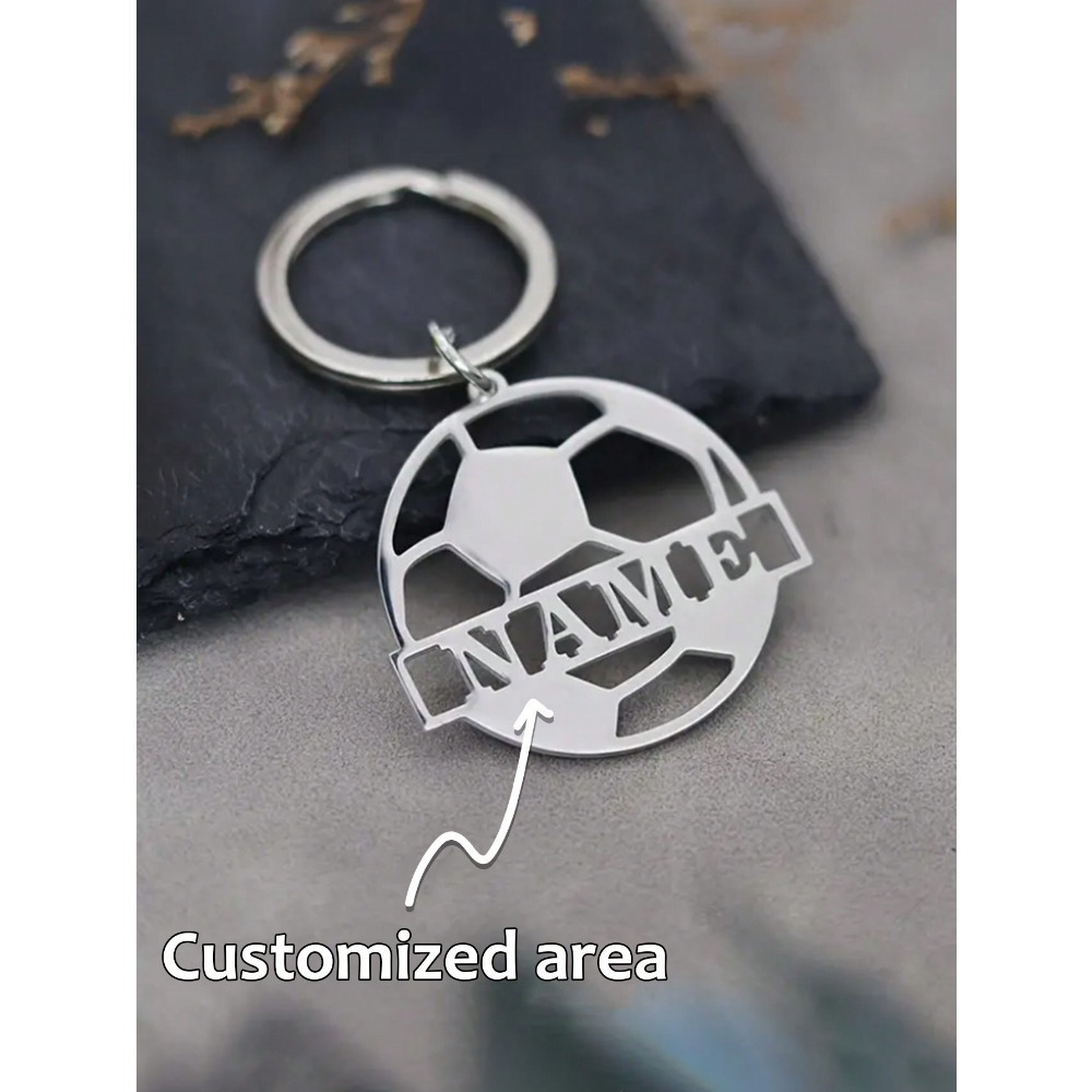 TEMU Custom Stainless Steel Keychain With Personalized Name - Soccer Design, Perfect Gift For Men And Women Football Fans