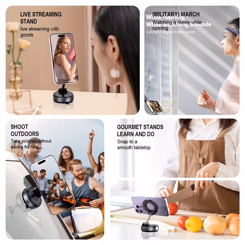 4pcs set - magnetic phone holder with suction cup - 1 holder, 1 , 1 cleaning cloth, and 1 rubber pad - n52 strong magnet, 360° rotatable adjustable holder, suitable for car dashboards and desktops, universal for iphone/ magnetic grip, magnetic phone holder for home, office, kitchen, and travel details 9